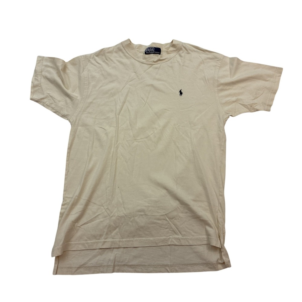 Polo Ralph Lauren Mens Cream Cotton Pony Logo Crew Neck T-Shirt Split Hem